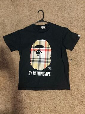 Bape Black Tee with Green and Red Ape Head Label